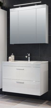 Badmbel Set Devon in wei Hochglanz Badkombination hngend MIT Waschbecken 80 x 190 cm