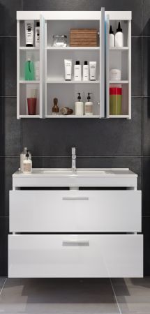 Badmbel Set Devon in wei Hochglanz Badkombination hngend MIT Waschbecken 80 x 190 cm