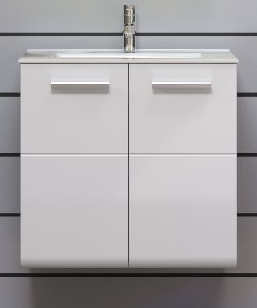 Waschbeckenunterschrank MIT Waschbecken Riva in wei Hochglanz und Rauchsilber grau Waschtisch hngend 62 x 59 cm