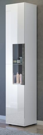 Badezimmer Hochschrank Daily in wei Hochglanz und Sardegna grau Rauchsilber Badschrank 36 x 182 cm