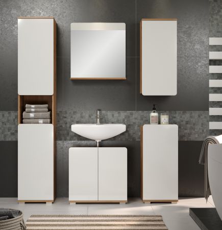 Badezimmer Unterschrank Ciara in wei� Hochglanz und Eiche Artisan Badschrank 37 x 82 cm Badkommode