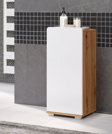 Badezimmer Unterschrank Ciara in wei� Hochglanz und Eiche Artisan Badschrank 37 x 82 cm Badkommode