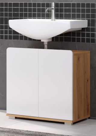 Waschbeckenunterschrank Ciara in wei Hochglanz und Eiche Artisan Badezimmer Unterschrank 60 cm