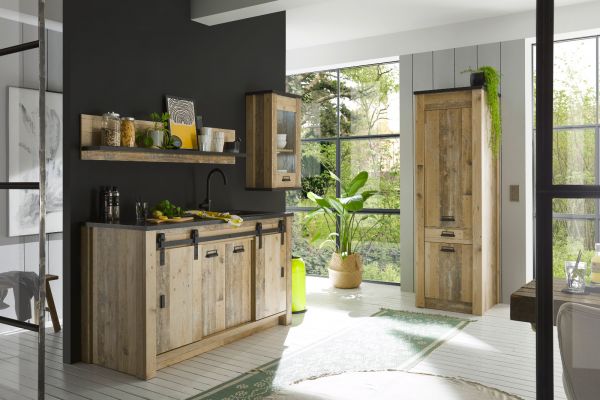 Kche Stove in Used Wood hell und anthrazit Kchenschrank Set 4-teilig