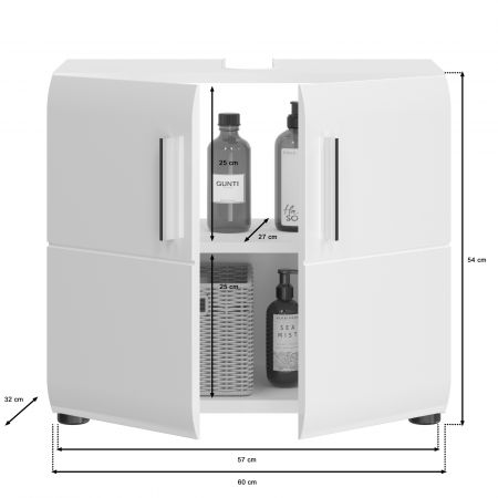 Waschbeckenunterschrank Ice in wei Hochglanz Badezimmer Unterschrank 60 x 54 cm