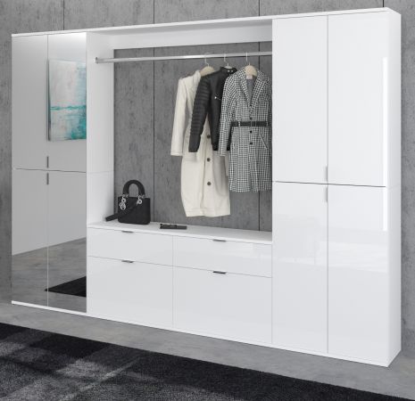 Garderobe mit Spiegel ProjektX in wei Hochglanz Garderobenschrank mit Spiegeltr 243 x 193 cm