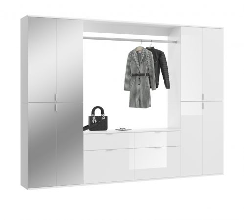 Garderobe mit Spiegel ProjektX in wei Hochglanz Garderobenschrank mit Spiegeltr 243 x 193 cm
