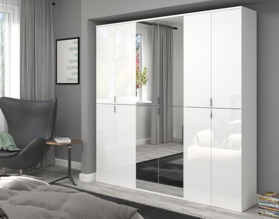 Garderobe mit Spiegel ProjektX in wei Hochglanz Mehrzweckschrank mit Spiegeltr 183 x 193 cm