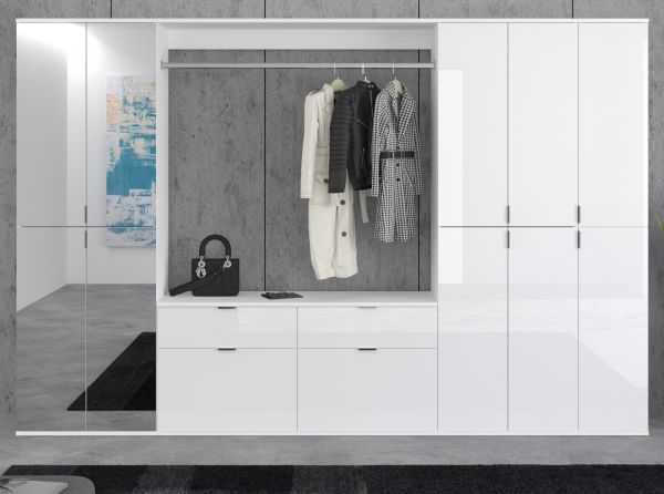 Garderobe Set 3-teilig ProjektX in wei Hochglanz Kommode und Kleiderstange 121 cm