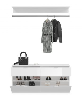 Garderobe Set 3-teilig ProjektX in wei Hochglanz Kommode und Kleiderstange 121 cm