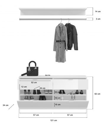 Garderobe Set 3-teilig ProjektX in wei Hochglanz Kommode und Kleiderstange 121 cm