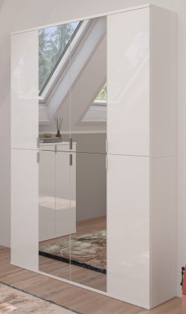 Garderobe und Kleiderschrank ProjektX in wei Hochglanz Mehrzweckschrank mit Spiegeltr 122 x 193 cm