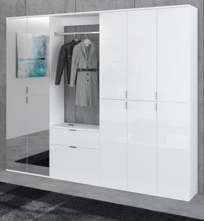 Garderobenschrank mit Spiegel ProjektX in wei Hochglanz Kleiderschrank mit Spiegeltr 213 x 193 cm