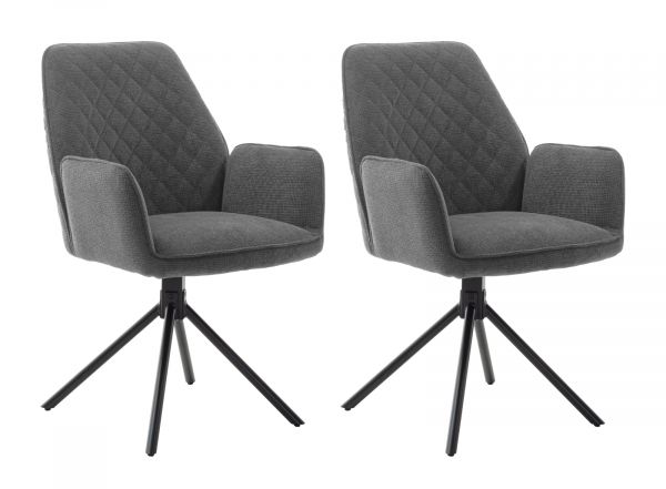 2 x Stuhl Acandi in grau Chenille-Optik mit Armlehne 180 drehbar Esszimmerstuhl 2er Set mit Komfortsitzhhe
