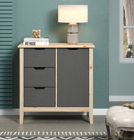 Kommode Latera in Massivholz Kiefer grau lackiert Wohn- und Esszimmer Sideboard 78 x 79 cm