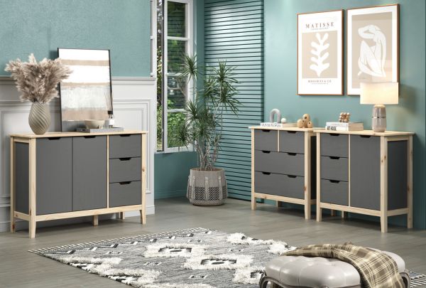 Kommode Latera in Massivholz Kiefer grau lackiert Wohn- und Esszimmer Sideboard 78 x 79 cm