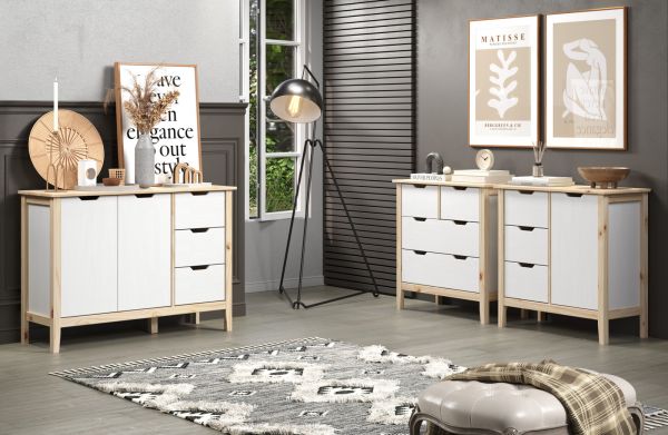 Kommode Latera in Massivholz Kiefer wei lackiert Wohn- und Esszimmer Sideboard 78 x 79 cm