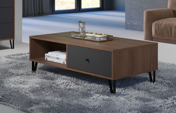 Couchtisch Montez in Graphite grau und Eiche Kraft Gold Beistelltisch mit 2 x Schubkasten 110 cm