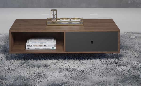 Couchtisch Montez in Graphite grau und Eiche Kraft Gold Beistelltisch mit 2 x Schubkasten 110 cm