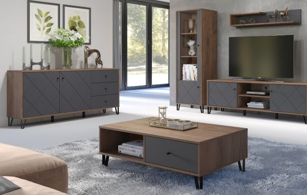 Couchtisch Montez in Graphite grau und Eiche Kraft Gold Beistelltisch mit 2 x Schubkasten 110 cm