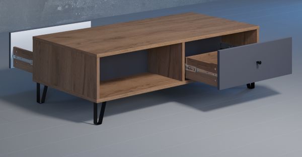 Couchtisch Montez in Graphite grau und Eiche Kraft Gold Beistelltisch mit 2 x Schubkasten 110 cm