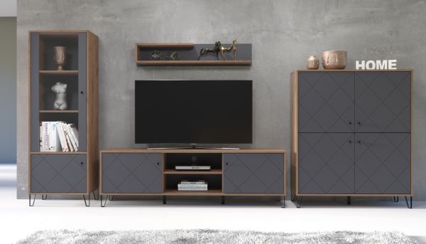 Highboard Montez in Graphite grau und Eiche Kraft Gold Wohn- und Esszimmer Kommode 123 x 136 cm
