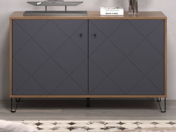 Sideboard Montez in Graphite grau und Eiche Kraft Gold Wohn- und Esszimmer Kommode 123 x 76 cm