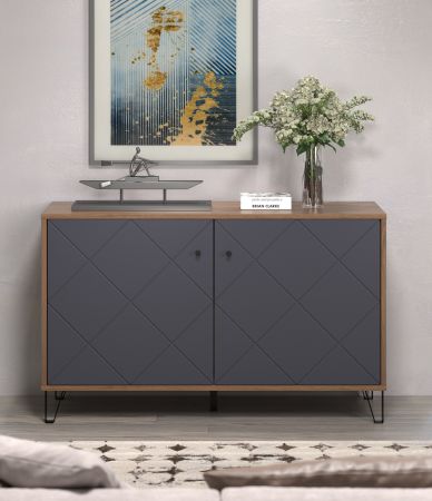 Sideboard Montez in Graphite grau und Eiche Kraft Gold Wohn- und Esszimmer Kommode 123 x 76 cm