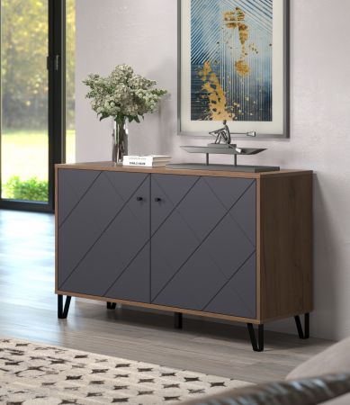 Sideboard Montez in Graphite grau und Eiche Kraft Gold Wohn- und Esszimmer Kommode 123 x 76 cm