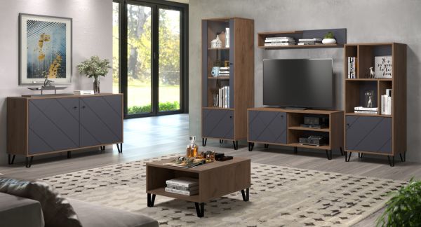 Sideboard Montez in Graphite grau und Eiche Kraft Gold Wohn- und Esszimmer Kommode 123 x 76 cm