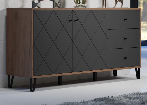 Sideboard Montez in Graphite grau und Eiche Kraft Gold Wohn- und Esszimmer Kommode 183 x 76 cm