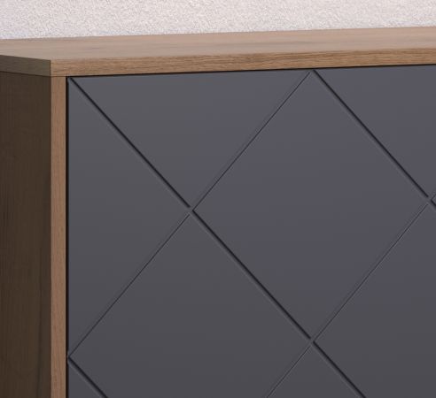 Vitrine Montez in Graphite grau und Eiche Kraft Gold Wohn- und Esszimmer Vitrinenschrank 63 x 172 cm