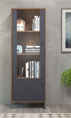 Vitrine Montez in Graphite grau und Eiche Kraft Gold Wohn- und Esszimmer Vitrinenschrank 63 x 172 cm