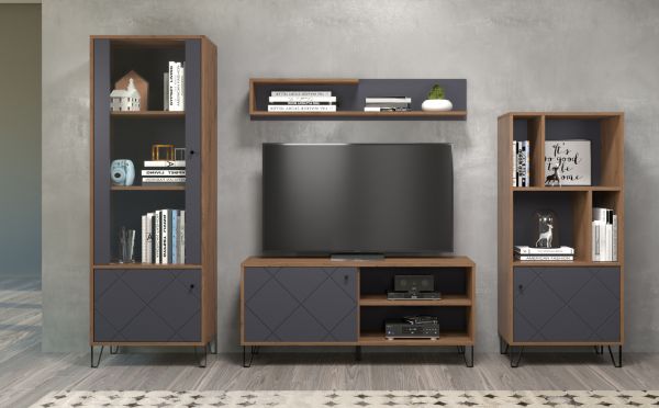 Vitrine Montez in Graphite grau und Eiche Kraft Gold Wohn- und Esszimmer Vitrinenschrank 63 x 172 cm