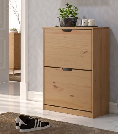 Schuhschrank Mestre in Massivholz Kiefer honigfarben lackiert Schuhkipper 60 x 78 cm