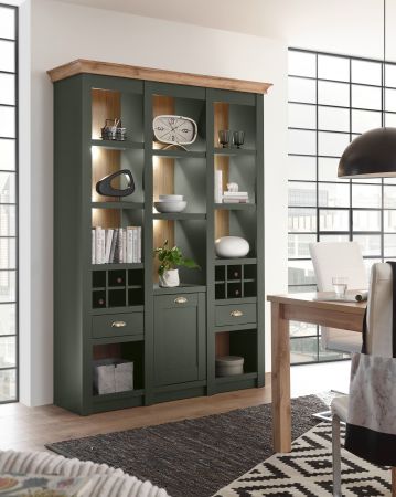 Regal Norwich in grn und Wotan Eiche Landhaus Regalschrank mit Weinregal 147 x 207 cm