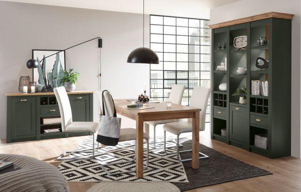 Regal Norwich in grn und Wotan Eiche Landhaus Regalschrank mit Weinregal 147 x 207 cm