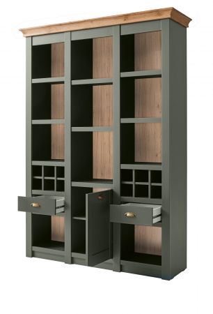 Regal Norwich in grn und Wotan Eiche Landhaus Regalschrank mit Weinregal 147 x 207 cm