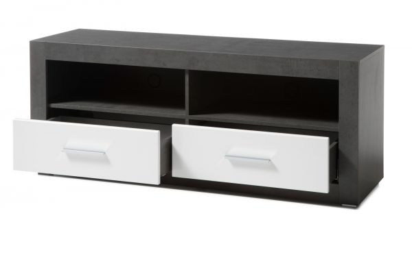 Wohnwand Briard in wei Hochglanz und grau Stone Wohnkombination 4-teilig 335 x 198 cm