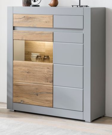 Vitrine Tamaris in Platingrau matt und Zinneiche Wohn- und Esszimmer Highboard 100 x 113 cm