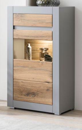 Vitrine Tamaris in Platingrau matt und Zinneiche Wohn- und Esszimmer Highboard 66 x 113 cm