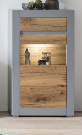 Vitrine Tamaris in Platingrau matt und Zinneiche Wohn- und Esszimmer Highboard 66 x 113 cm