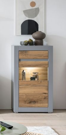 Vitrine Tamaris in Platingrau matt und Zinneiche Wohn- und Esszimmer Highboard 66 x 113 cm