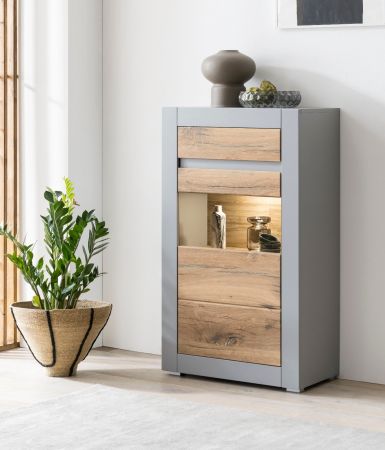 Vitrine Tamaris in Platingrau matt und Zinneiche Wohn- und Esszimmer Highboard 66 x 113 cm