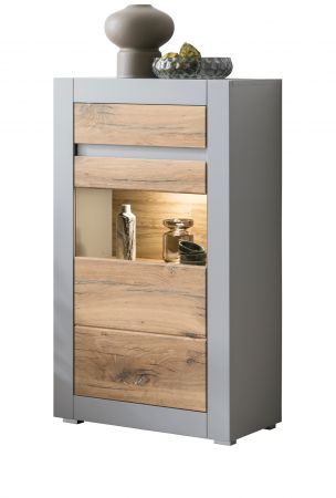 Vitrine Tamaris in Platingrau matt und Zinneiche Wohn- und Esszimmer Highboard 66 x 113 cm