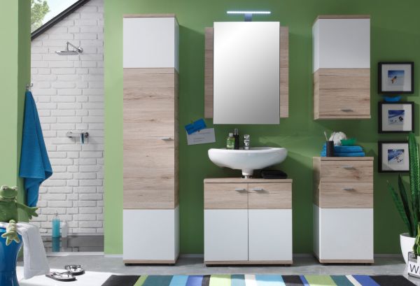 Badezimmer Spiegelschrank Campus in Eiche San Remo hell und wei Badschrank 60 x 80 cm