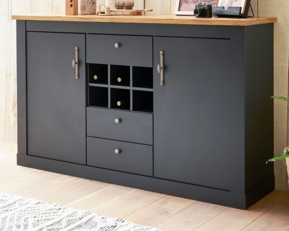 Sideboard Ribera in grau und Wotan Eiche Landhaus Wohn- und Esszimmer Kommode 169 x 104 cm