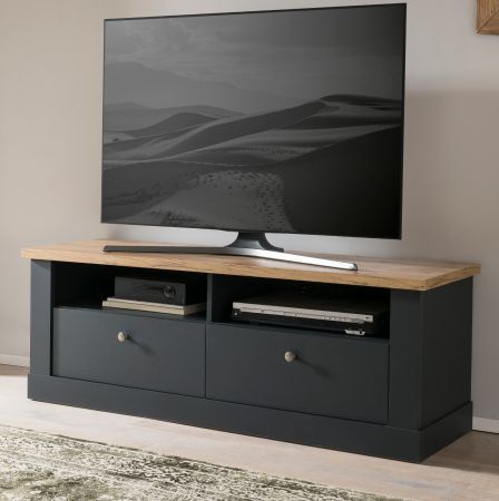 TV-Lowboard Ribera in grau und Wotan Eiche Landhaus TV Unterteil 135 x 51 cm