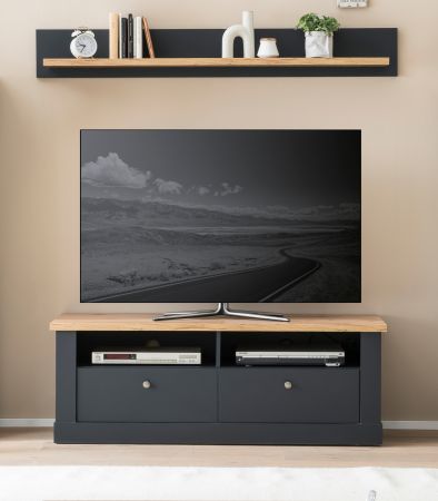 TV-Lowboard Ribera in grau und Wotan Eiche Landhaus TV Unterteil 135 x 51 cm