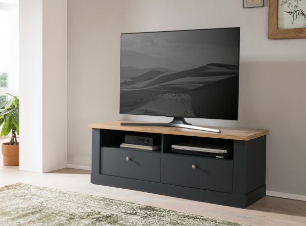 TV-Lowboard Ribera in grau und Wotan Eiche Landhaus TV Unterteil 135 x 51 cm